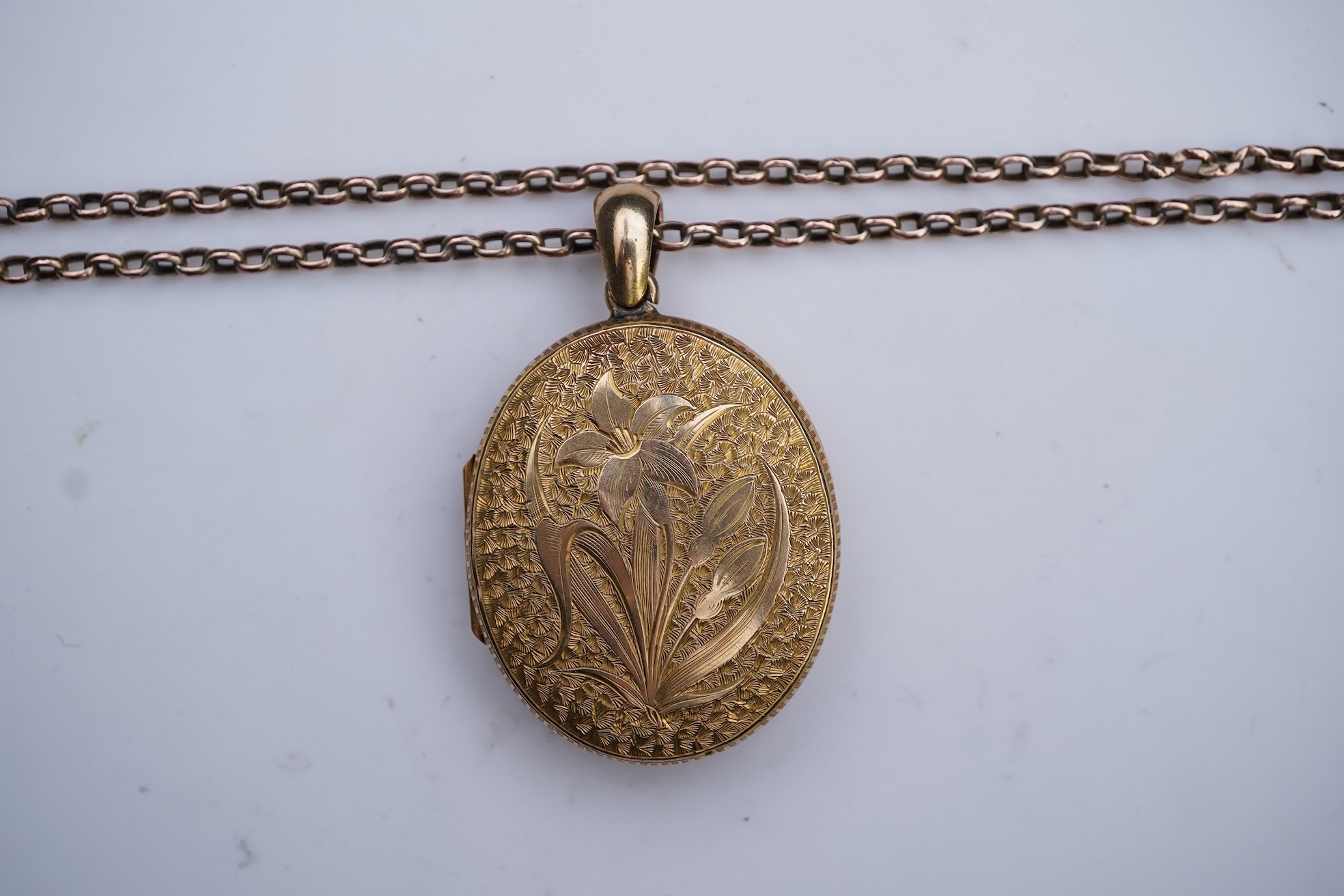 A gold locket and chain, late 19th century